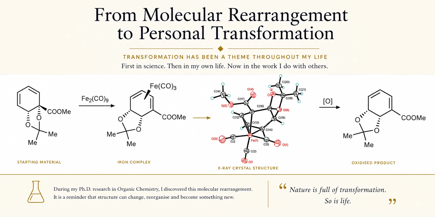 From Molecular Rearrangement to Personal Transformation — reaction sequence from Monika's Ph.D. research in Organic Chemistry